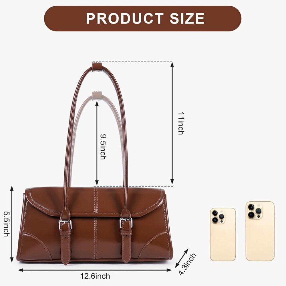 Women's Brown Faux Leather Tote Bag Small Shoulder Handbag Purse - Picture 6 of 6